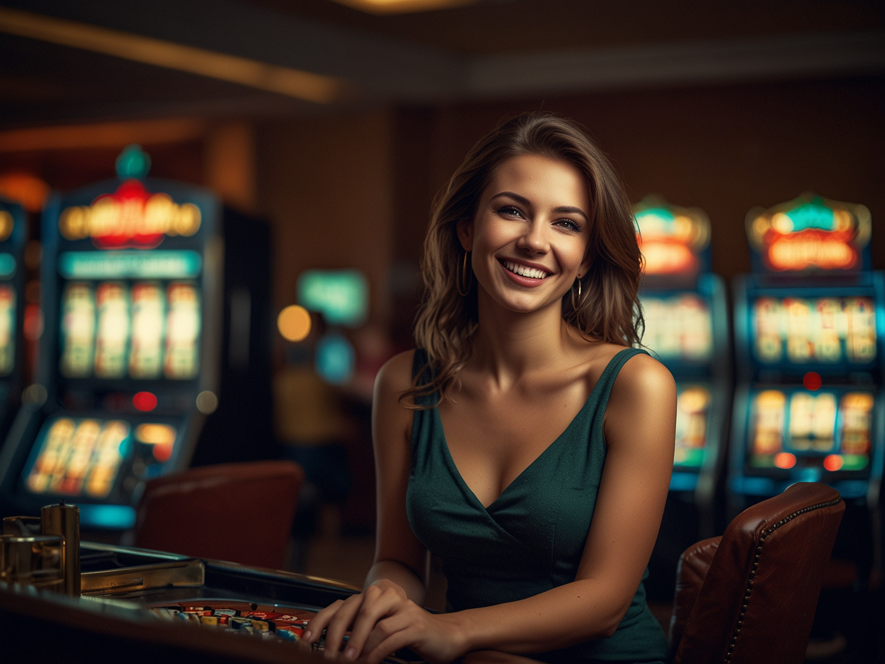 Table de casino moderne avec joueurs heureux